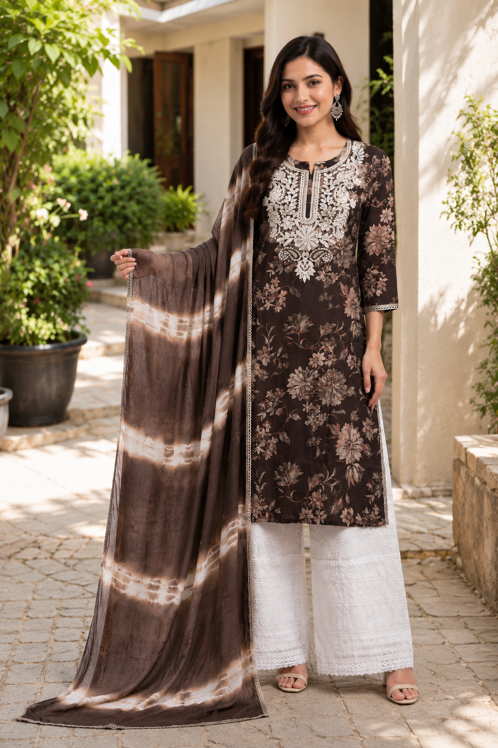 Chikankari Floral Kurta Set