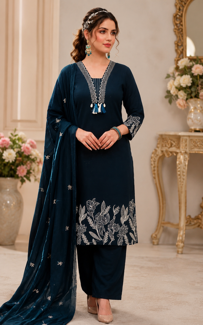 Floral Embroidery Kurti Set