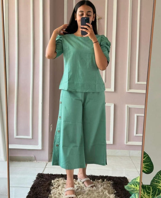 Embroidered Cotton Kurta Palazzo Set