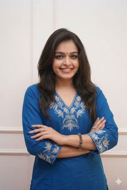 Solid Cotton Kurta Set with Zari Work