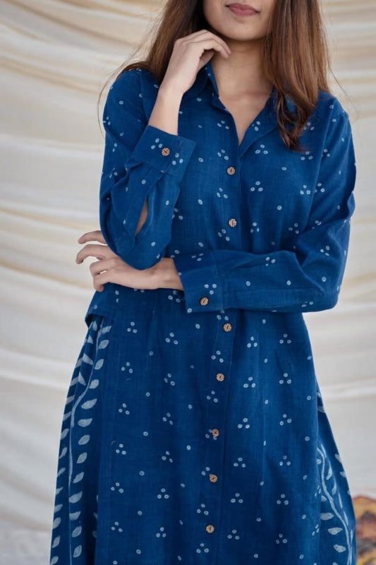 Elegant Dabu Print Cotton Kurta with Plazo Set