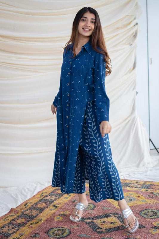 Elegant Dabu Print Cotton Kurta with Plazo Set