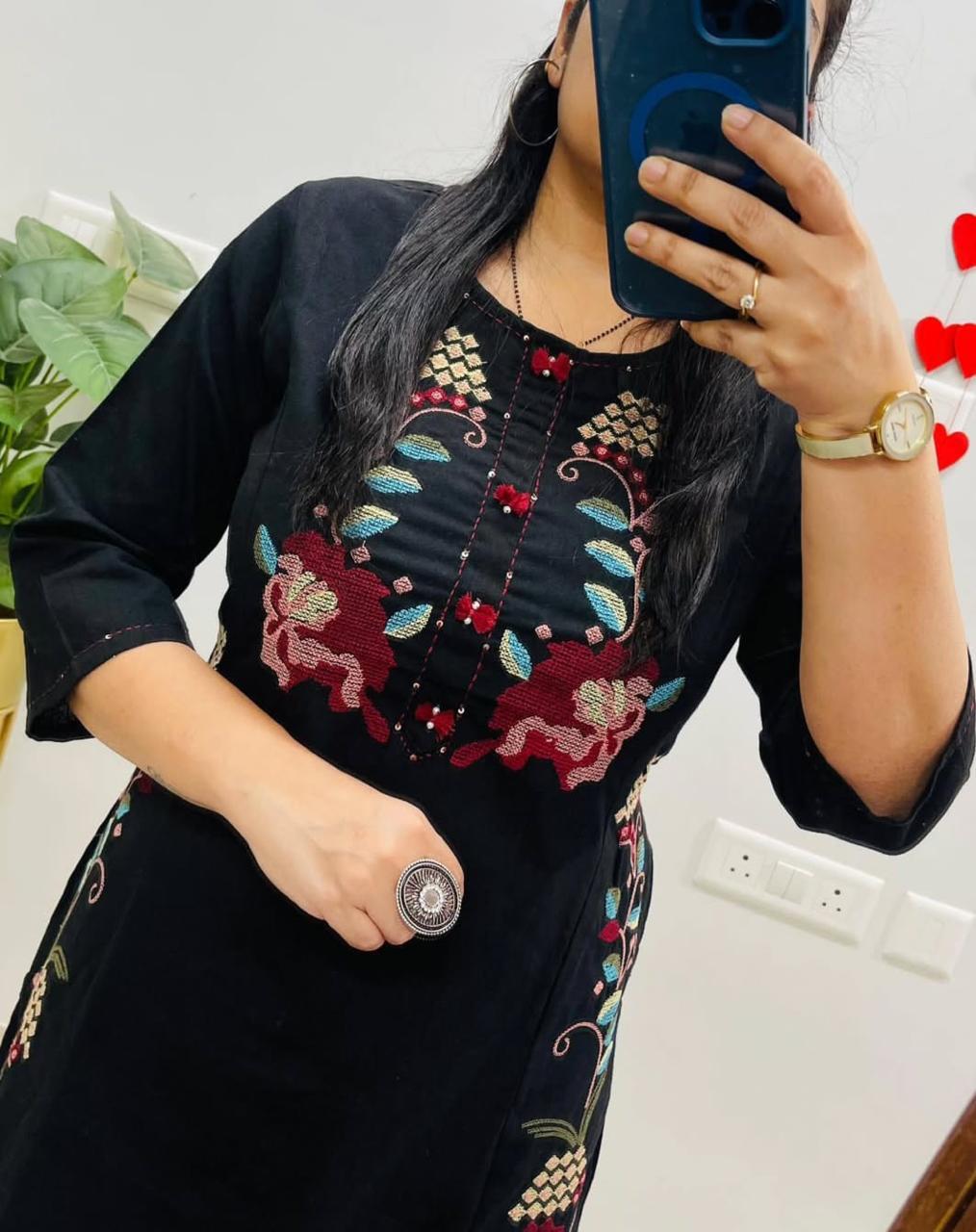 Embroidered Cotton Flex Kurti Pant Set