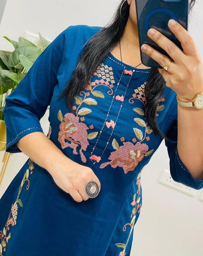 Embroidered Cotton Flex Kurti Pant Set