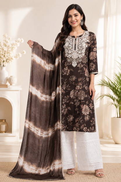 Chikankari Floral Kurta Set