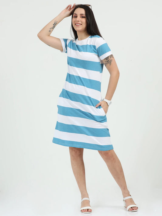 Azure Stripe Oversized Pocket Tee