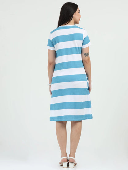 Azure Stripe Oversized Pocket Tee