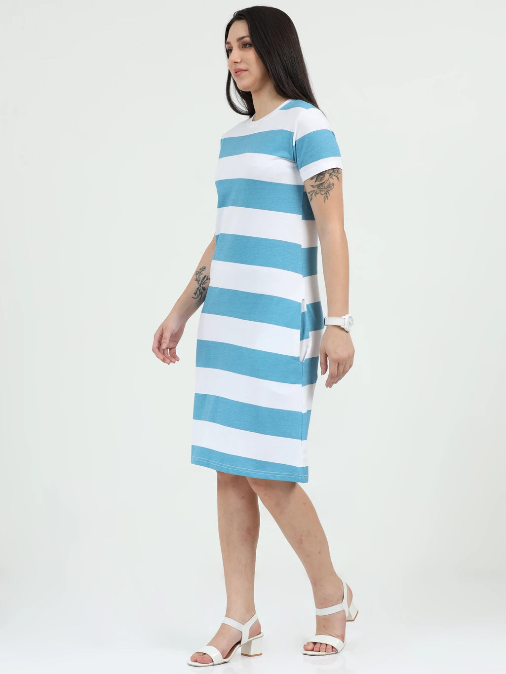 Azure Stripe Oversized Pocket Tee